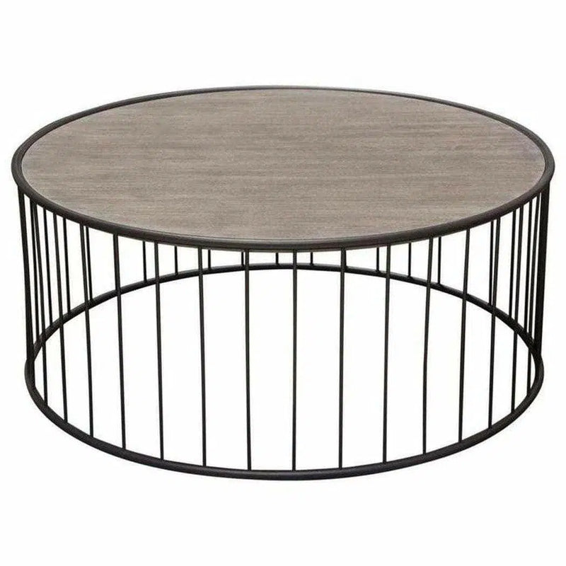 38" Round Cocktail Table Grey Oak Top and Metal Base Coffee Tables LOOMLAN By Diamond Sofa