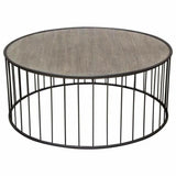 38" Round Cocktail Table Grey Oak Top and Metal Base Coffee Tables LOOMLAN By Diamond Sofa