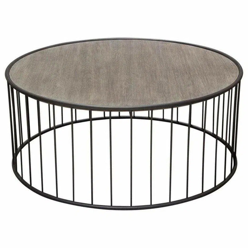 38" Round Cocktail Table Grey Oak Top and Metal Base Coffee Tables LOOMLAN By Diamond Sofa