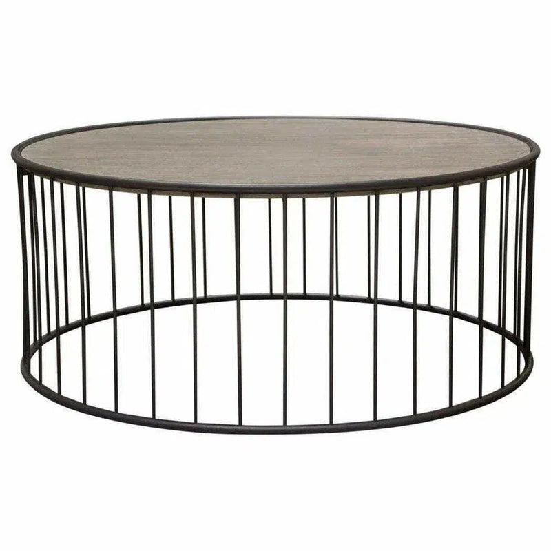 38" Round Cocktail Table Grey Oak Top and Metal Base Coffee Tables LOOMLAN By Diamond Sofa