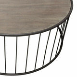 38" Round Cocktail Table Grey Oak Top and Metal Base Coffee Tables LOOMLAN By Diamond Sofa