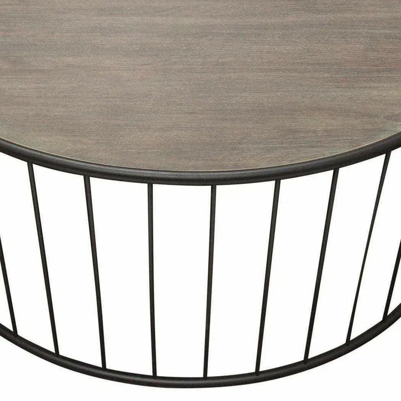 38" Round Cocktail Table Grey Oak Top and Metal Base Coffee Tables LOOMLAN By Diamond Sofa