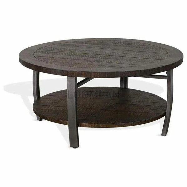 38" Round Dark Brown Cocktail Coffee Table with Storage Shelf Coffee Tables LOOMLAN By Sunny D