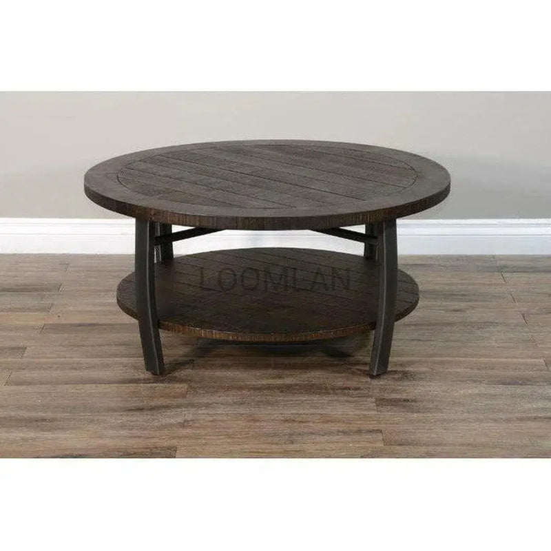 38" Round Dark Brown Cocktail Coffee Table with Storage Shelf Coffee Tables LOOMLAN By Sunny D