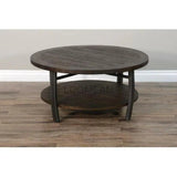 38" Round Dark Brown Cocktail Coffee Table with Storage Shelf Coffee Tables LOOMLAN By Sunny D