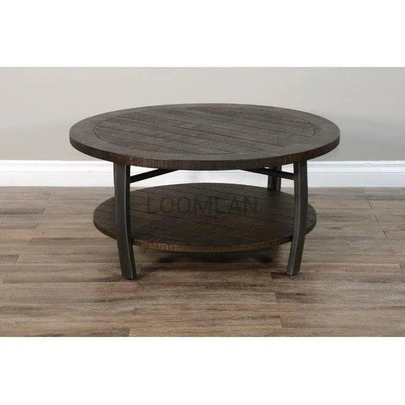 38" Round Dark Brown Cocktail Coffee Table with Storage Shelf Coffee Tables LOOMLAN By Sunny D