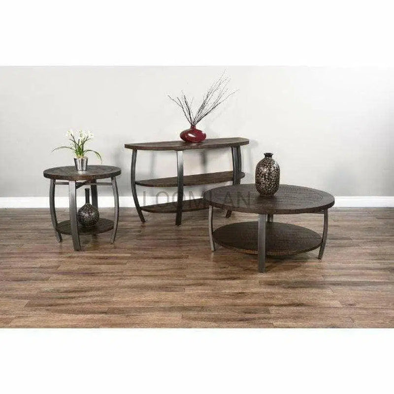 38" Round Dark Brown Cocktail Coffee Table with Storage Shelf Coffee Tables LOOMLAN By Sunny D