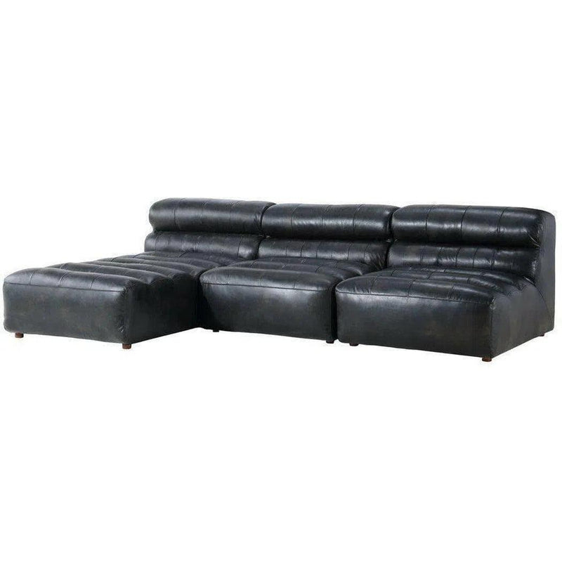 3PC Set Black Leather Reversible Modular Sofa Modular Sofas LOOMLAN By Moe's Home