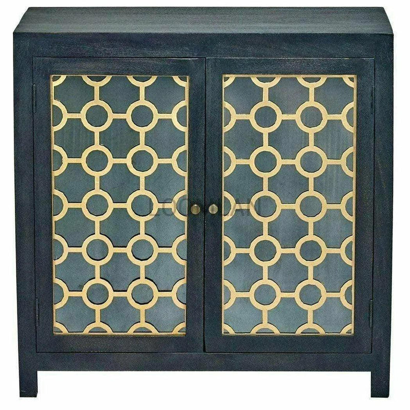 40" Antiqued Black Wash 2 Glass Doors Honeycomb Cabinet Accent Cabinets LOOMLAN By LOOMLAN