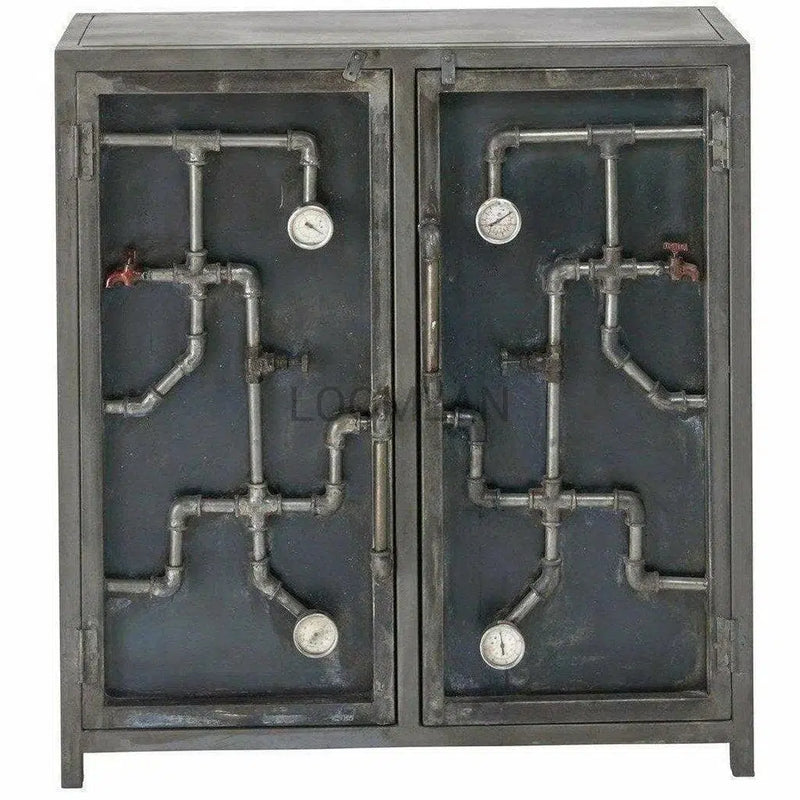 40" Black Steampunk Pipes and Gauges Slim Accent Cabinet Accent Cabinets LOOMLAN By LOOMLAN