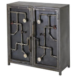 40" Black Steampunk Pipes and Gauges Slim Accent Cabinet Accent Cabinets LOOMLAN By LOOMLAN