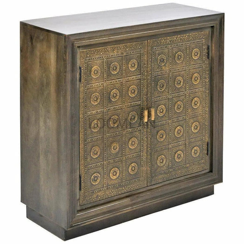 40" Brass Over Wood Square Accent Cabinet Circle Pattern Greece Accent Cabinets LOOMLAN By LOOMLAN