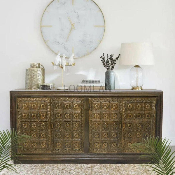 40" Brass Over Wood Square Accent Cabinet Circle Pattern Greece Accent Cabinets LOOMLAN By LOOMLAN