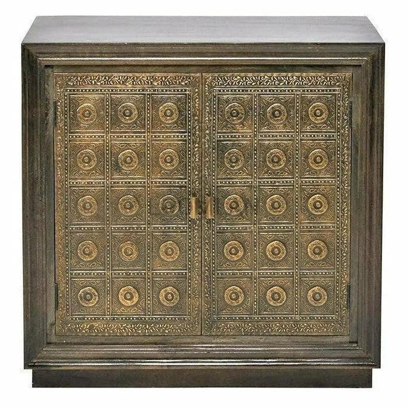 40" Brass Over Wood Square Accent Cabinet Circle Pattern Greece Accent Cabinets LOOMLAN By LOOMLAN