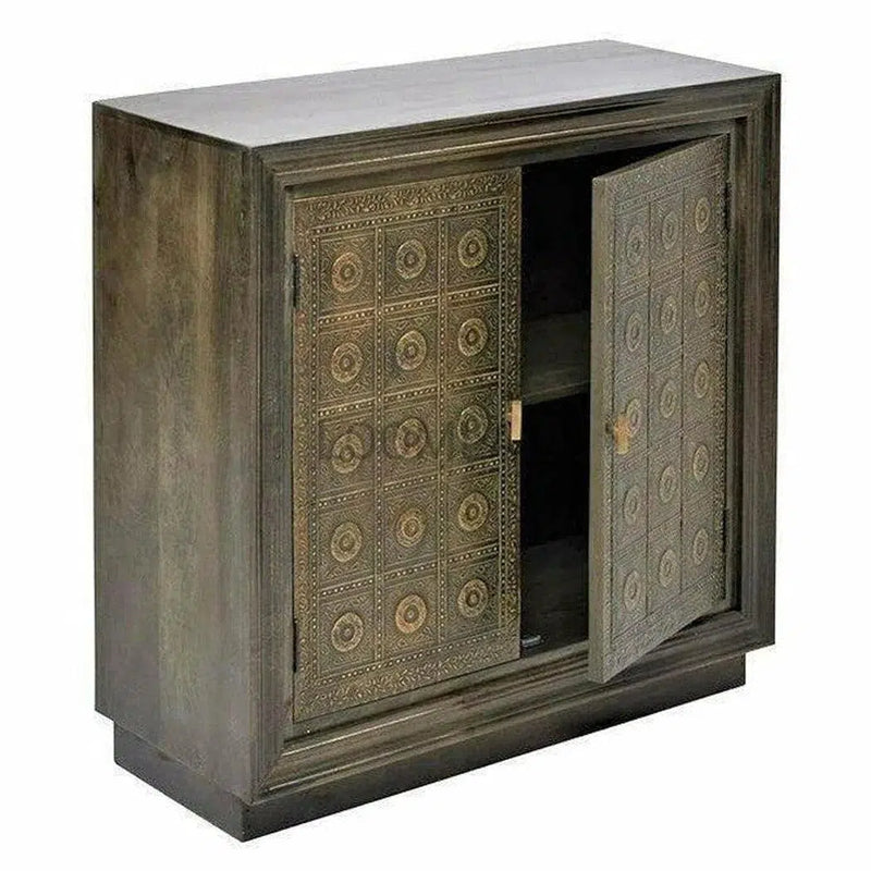 40" Brass Over Wood Square Accent Cabinet Circle Pattern Greece Accent Cabinets LOOMLAN By LOOMLAN