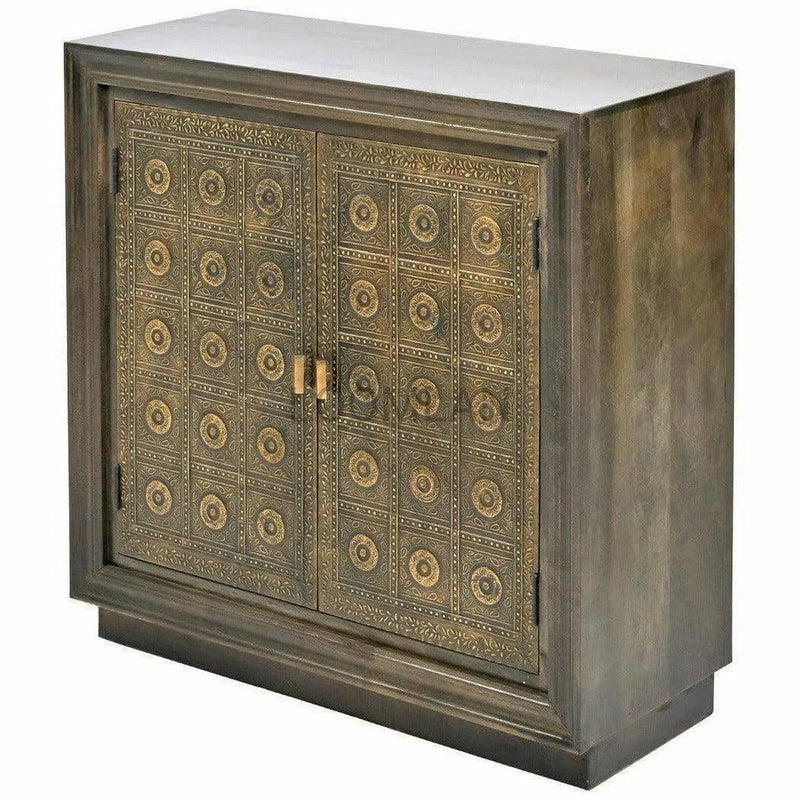 40" Brass Over Wood Square Accent Cabinet Circle Pattern Greece Accent Cabinets LOOMLAN By LOOMLAN