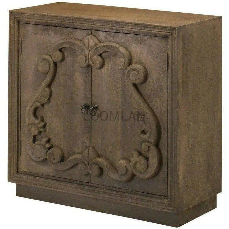 40" Distressed Brown Chiseled 2 Door Small Credenza Sunburn Sideboards LOOMLAN By LOOMLAN