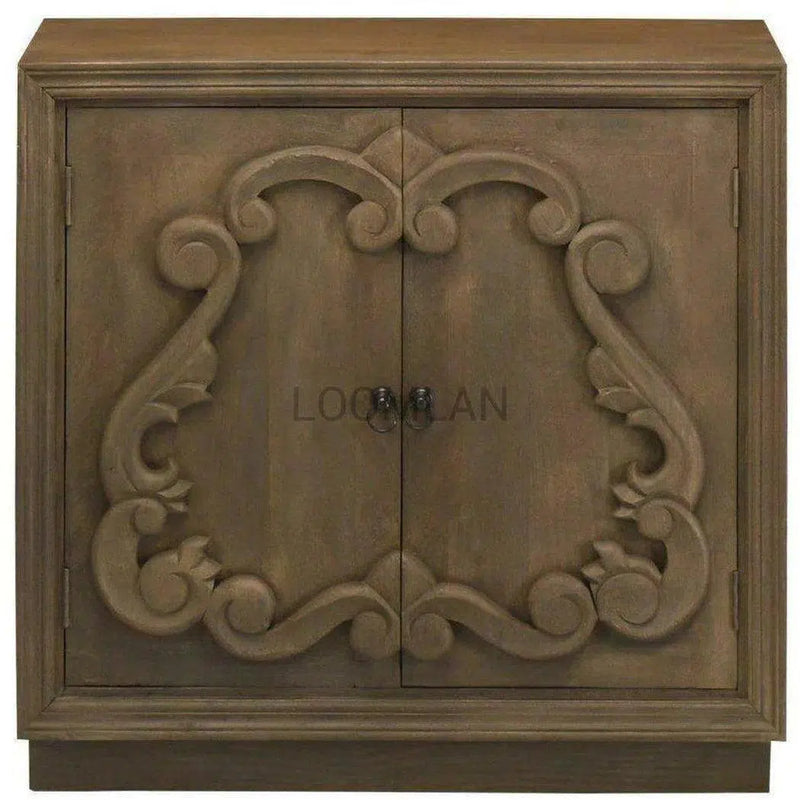 40" Distressed Brown Chiseled 2 Door Small Credenza Sunburn Sideboards LOOMLAN By LOOMLAN