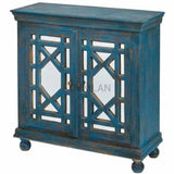 40" Distressed Navy Blue Mirrored Overlay Doors Accent Cabinet Accent Cabinets LOOMLAN By LOOMLAN