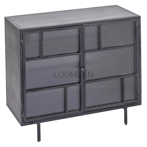 40" Retro Industrial 2 Windowpane Glass Doors Metal Frame Accent Cabinet Accent Cabinets LOOMLAN By LOOMLAN