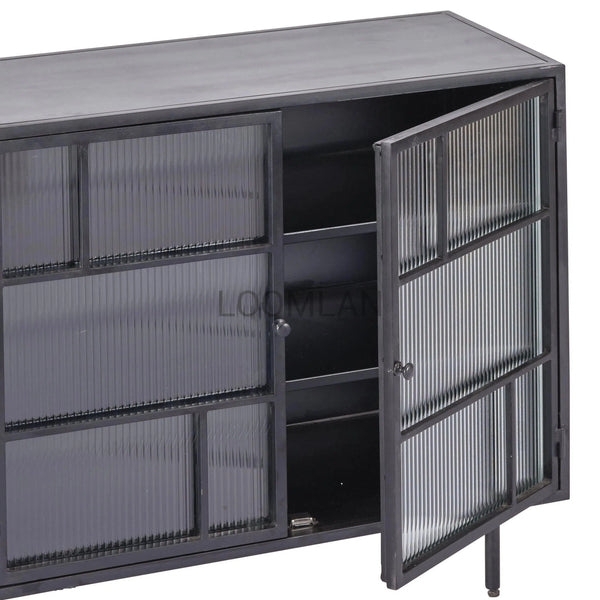 40" Retro Industrial 2 Windowpane Glass Doors Metal Frame Accent Cabinet Accent Cabinets LOOMLAN By LOOMLAN