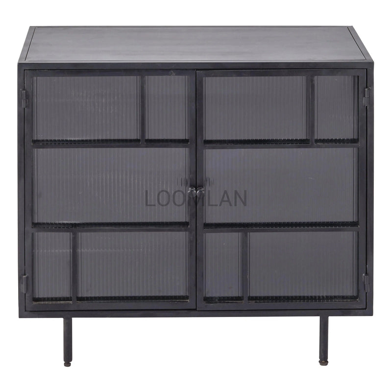 40" Retro Industrial 2 Windowpane Glass Doors Metal Frame Accent Cabinet Accent Cabinets LOOMLAN By LOOMLAN