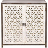 40" Square Whitewashed Hand Carved Accent Cabinet Coastal Accent Cabinets LOOMLAN By LOOMLAN