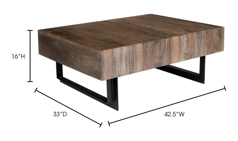 42.5 Inch Storage Coffee Table Natural Contemporary Coffee Tables LOOMLAN By Moe's Home