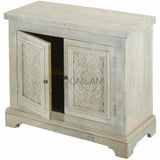 42" Antique White Farmhouse Hand Carved Nightstand Cabinet Nightstands LOOMLAN By LOOMLAN