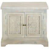 42" Antique White Farmhouse Hand Carved Nightstand Cabinet Nightstands LOOMLAN By LOOMLAN