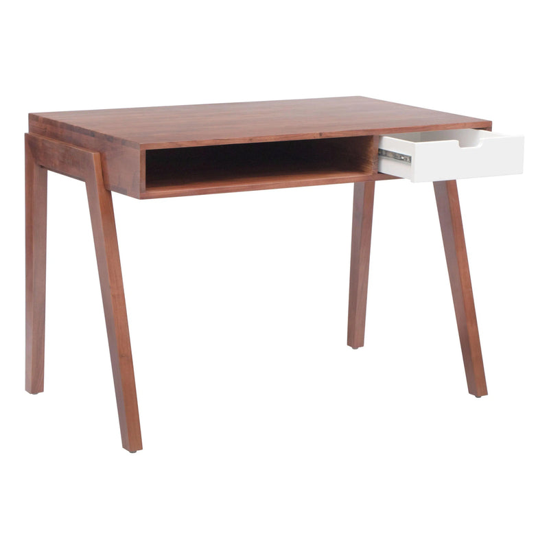 44" Linea Modern Executive Desk Walnut Color Home Office Desks LOOMLAN By Zuo Modern