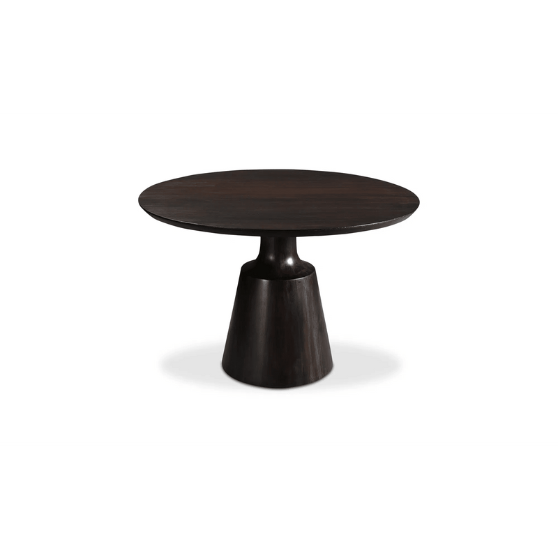 46" Dark Brown Wood Round Dining Table Pedestal Carved Base Dining Tables LOOMLAN By Moe's Home