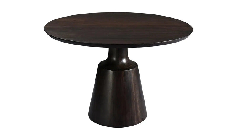 46" Dark Brown Wood Round Dining Table Pedestal Carved Base Dining Tables LOOMLAN By Moe's Home