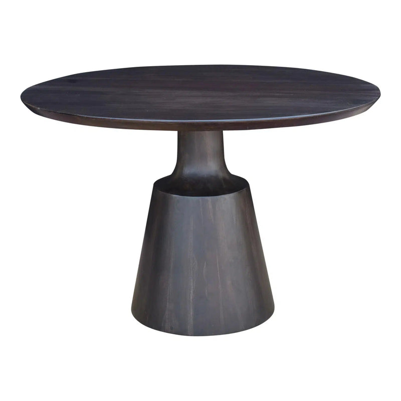 46" Dark Brown Wood Round Dining Table Pedestal Carved Base Dining Tables LOOMLAN By Moe's Home