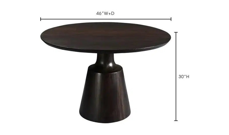 46" Dark Brown Wood Round Dining Table Pedestal Carved Base Dining Tables LOOMLAN By Moe's Home