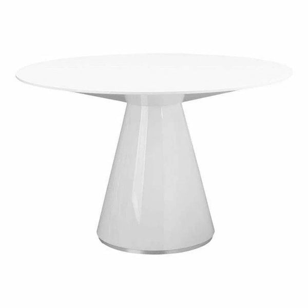 47" Contemporary High Gloss White Round Dining Table for 4 People Dining Tables LOOMLAN By Moe's Home