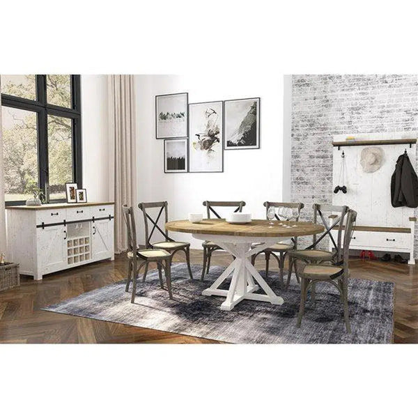 47/67 Round Extending Two-Tone Dining Table Wood Top Dining Tables LOOMLAN By LH Imports