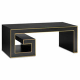 48" Black Waterfall Rectangular Cocktail Table With Gold Accents Coffee Tables LOOMLAN By Currey & Co