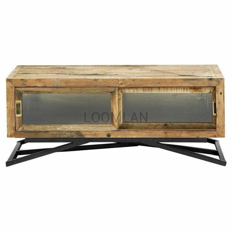 48" Reclaimed Coffee Table with Storage & Glass Sliding Doors Coffee Tables LOOMLAN By LOOMLAN