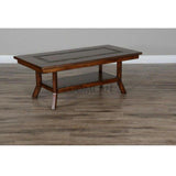 50" Dark Wood Stain Slate Cocktail Coffee Table 1 Storage Shelf Coffee Tables LOOMLAN By Sunny D