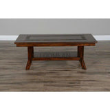 50" Dark Wood Stain Slate Cocktail Coffee Table 1 Storage Shelf Coffee Tables LOOMLAN By Sunny D