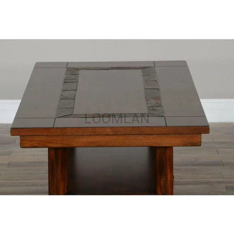 50" Dark Wood Stain Slate Cocktail Coffee Table 1 Storage Shelf Coffee Tables LOOMLAN By Sunny D