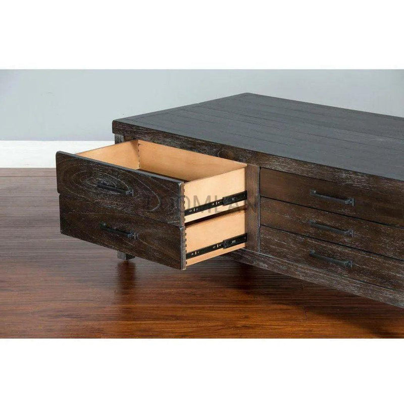 50" Rectangular Distressed Wood Vintaged Coffee Table 5 Drawers Coffee Tables LOOMLAN By Sunny D