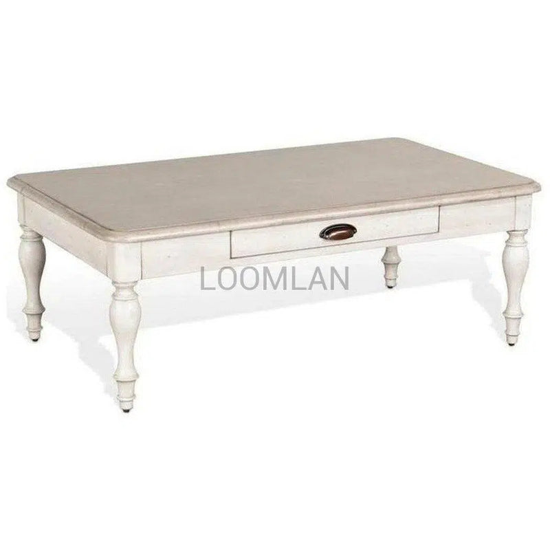 50" Rectangular Off-White Vintaged Cocktail Coffee Table Coffee Tables LOOMLAN By Sunny D