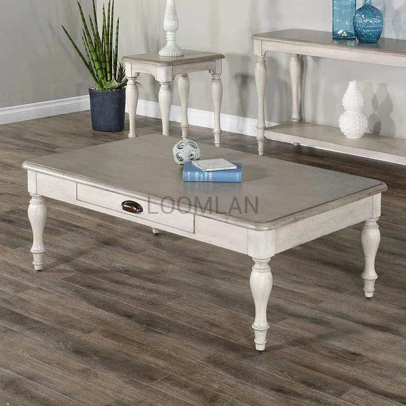 50" Rectangular Off-White Vintaged Cocktail Coffee Table Coffee Tables LOOMLAN By Sunny D