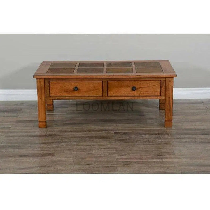 50" Rectangular Rustic Coffee Table Slate 2 Storage Drawers Coffee Tables LOOMLAN By Sunny D