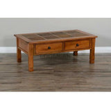 50" Rectangular Rustic Coffee Table Slate 2 Storage Drawers Coffee Tables LOOMLAN By Sunny D