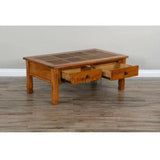 50" Rectangular Rustic Coffee Table Slate 2 Storage Drawers Coffee Tables LOOMLAN By Sunny D