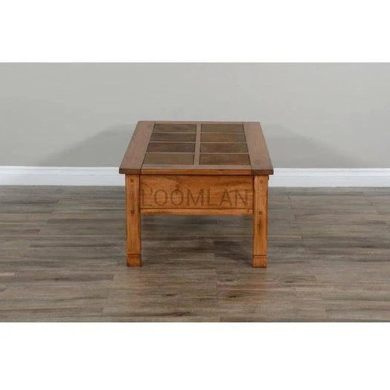 50" Rectangular Rustic Coffee Table Slate 2 Storage Drawers Coffee Tables LOOMLAN By Sunny D