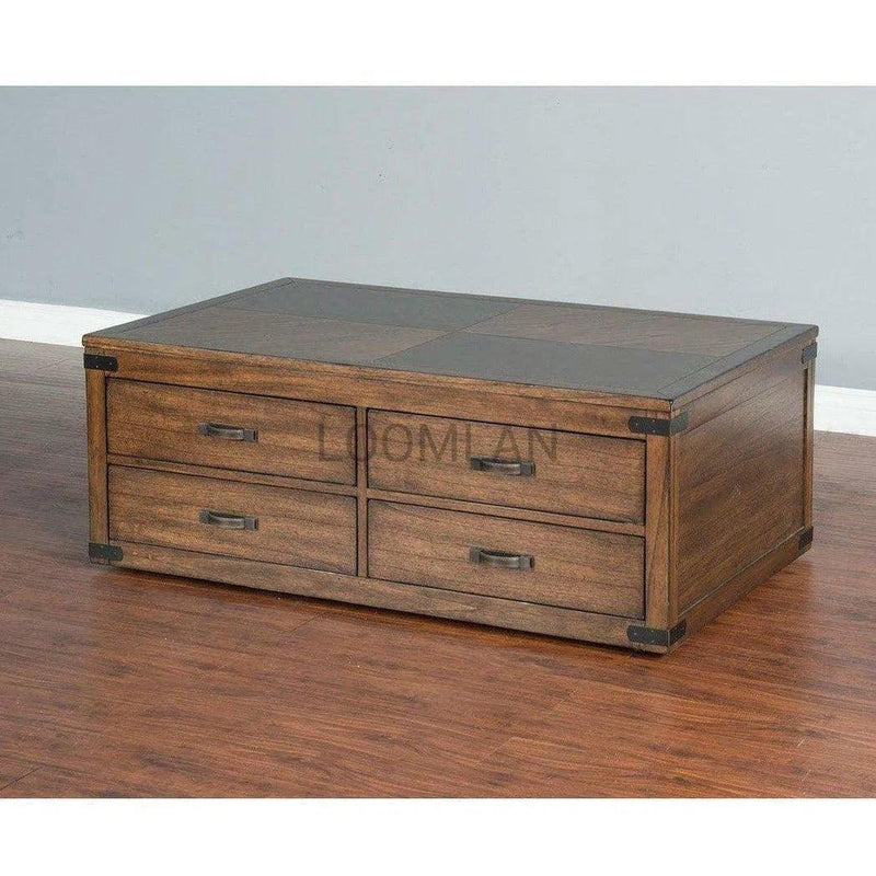 50" Rustic Wood Cocktail Coffee Table 4 Large Storage Drawers Coffee Tables LOOMLAN By Sunny D